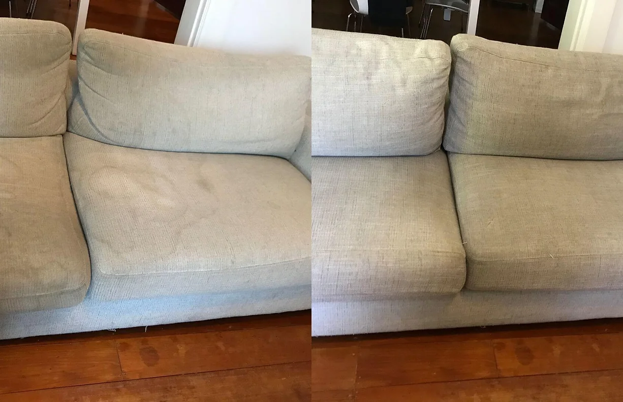 Cleaned and deodorised fabric sofa
